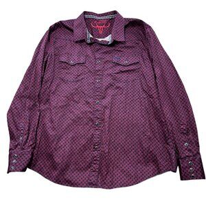 Platini Mens 3XL Western Snap Button Shirt Geometric Pattern Long Sleeve